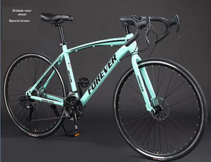 Vélo de route en acier à haute teneur en <span class=keywords><strong>carbone</strong></span>, vélo de course, frein à disque double, <span class=keywords><strong>fourche</strong></span> à ressort, guidon incurvé/plat pour hommes et femmes, adulte - Product Image 4