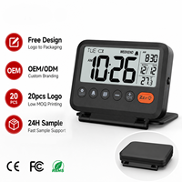 Thermomètre numérique d'intérieur avec réveil, grand écran LCD, moniteur de température ambiante avec date, rétroéclairage, horloge de bureau pliable