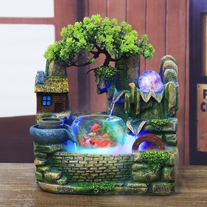 Fontaine de fonction de cascade d'intérieur de méditation Zen fontaine de table de résine de ruisseau de rocaille de Fengshui avec l'aquarium - Product Image 5