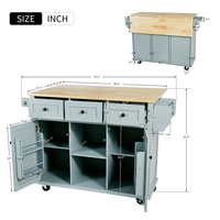 Chariot îlot de cuisine Blue Drop Leaf sur 5 roues avec armoire de rangement et 3 tiroirs pour salle à manger