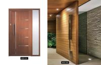 Porte d'entrée en bois moderne de haute qualité avec panneaux latéraux, fabrication d'origine, pour extérieur