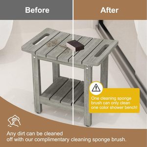 Shower <b>Stool</b> With <b>Storage</b> Rack Gray Solid Wood Indoor Spa Bathroom Chair Seat - Product Image 3