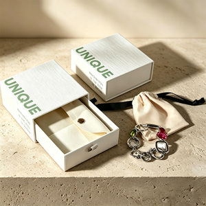 Caja de Joyería de Papel Texturizado Blanco de Lujo, con Logotipo Personalizado Impreso, Estilo Cajón Deslizable, para Pulseras y Collares, Venta al Por Mayor - Product Image 1