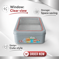 Boîte en fer blanc carrée personnalisée avec couvercle à fenêtre transparente, style mignon, pour emballage et rangement de biscuits, vente en gros