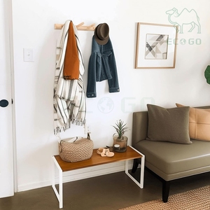 Bamboo Wood Garment Wall Mounted Rack <b>Clothes</b> Holder <b>Storage</b> Organizer Coat Hanger with 4 Hooks for Bedroom & Hotel - Product Image 5