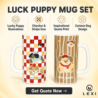 Mug en céramique LEXI avec motif mignon de chiot et de damier, résistant au lave-vaisselle et au micro-ondes, réutilisable pour le café, le thé, le lait, usage quotidien