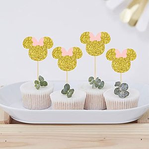 Adorno para Pastel de <span class=keywords><strong>Minnie</strong></span> con Purpurina Rosa y Dorada con Lazos Rosas para Niñas, para Baby Shower, Decoración de Pasteles para Fiestas de Cumpleaños Infantiles - Product Image 4