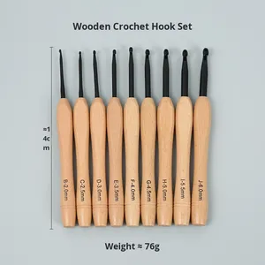 Ensemble <span class=keywords><strong>de</strong></span> crochets à crochet en <span class=keywords><strong>bois</strong></span> massif avec manche en alliage d'aluminium noir, 9 pièces, fabrication artisanale, dernier modèle - Product Image 6