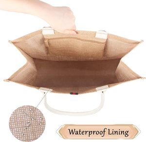 Commercio all'ingrosso di alimentari spiaggia può essere riutilizzato semplice linea a spalla singola signore grande mano sacchetto di iuta imballaggio - Product Image 3