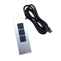 Multiprise de bureau encastrable 125V avec prise US, couvercle métallique argenté, cordon d'extension et panneau ignifuge pour canapé et table