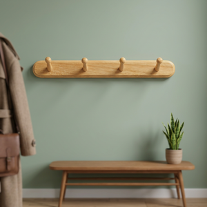 Porte-manteau mural multifonction en bois, 4 crochets, style rustique scandinave, pour usage domestique, installation facile - Product Image 2