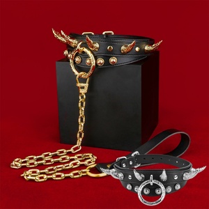 Moon-Shaped O-Ring Adjustable <b>BDSM</b> Fetish Bondage Choker Long Spiked Leather <b>Collar</b> for Men and Women - Product Image 1