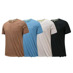 Camiseta masculina de manga curta com bolso, esportes ao ar livre, respirável, solta, gola redonda, para homens, venda imperdível