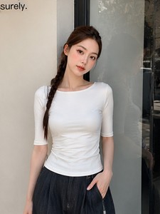 T-shirt casual estiva da donna con logo personalizzato DX6061, <span class=keywords><strong>monospalla</strong></span>, girocollo, manica corta, in cotone ed elastan, vestibilità slim, traspirante. - Product Image 2