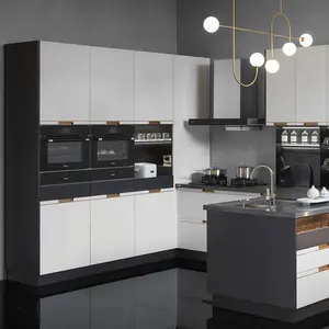 Novo design moderno e popular conjunto completo de armários de cozinha e armários de madeira melamínica