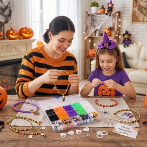 Kit de fabrication de bijoux en argile pour Halloween, perles Heishi, breloques fantômes et citrouilles, ensemble de cordons élastiques en boîte pour loisirs créatifs DIY - Product Image 4