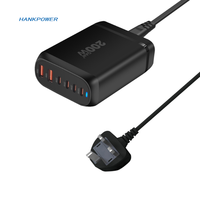 Chargeur GaN 200W 6 ports Chargeur de bureau 100W PD QC4.0 Chargeur rapide pour iPhone 15 Samsung Ordinateur portable Tablette