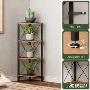 Passing On <b>The</b> <b>Kingdom</b> Corner Shelf 4 Tier Wood Metal Industrial Storage Rack For Home Office Plant Display - Product Image 4