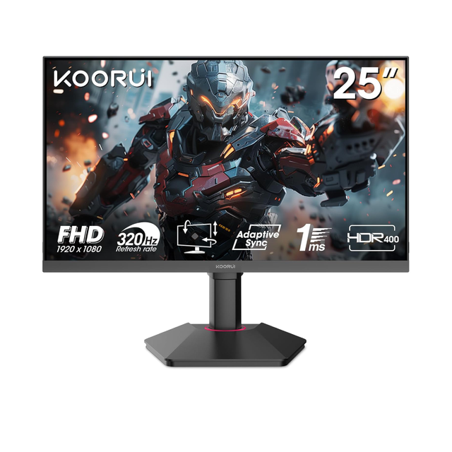 KOORUI 25Inch Gaming Monitor 1ms 320Hz Monitor HDR400 IPS PC Lcd Display Tilt Vertical Height Adjustable VESA Mount