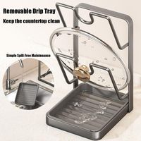 Support de rangement pour couvercles de casseroles de cuisine, organisateur de couvercles de casseroles, repose-cuillère de cuisine avec plateau d'égouttement amovible en acier au carbone