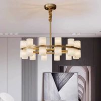 Suspension minimaliste multi-têtes en marbre, luminaire central pour salle à manger et restaurant, en albâtre naturel et cuivre