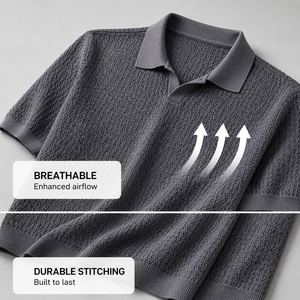 Polo de punto gofrado texturizado personalizado para hombre, manga corta, cuello Johnny, corte ajustado, transpirable, camiseta de punto de verano - Product Image 4