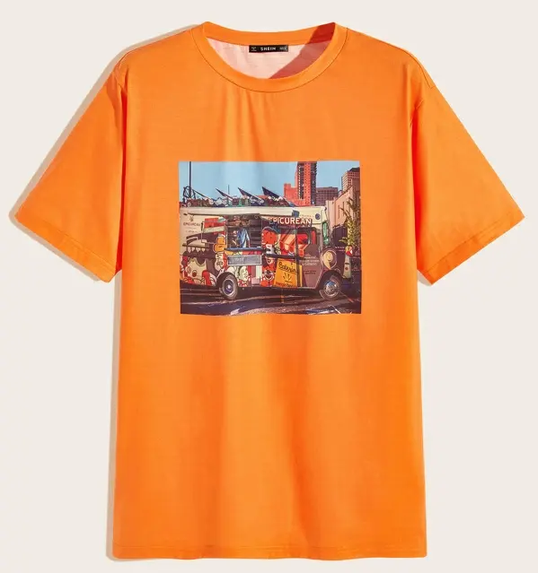 wholesale Mens Neon Orange tshirts Custom Printed Logo Mens cotton t shirt