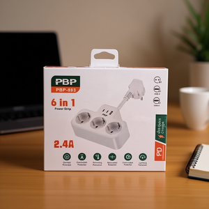 Regleta de enchufes PBP 6 en 1 de 2.4A con protección contra sobretensiones para uso en el hogar y la oficina - Product Image 3
