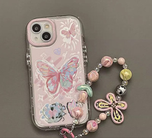 Custodia per telefono antiurto di lusso con design a farfalla <span class=keywords><strong>rosa</strong></span> cartone animato per <span class=keywords><strong>iPhone</strong></span> 17 16 15 <span class=keywords><strong>Pro</strong></span> <span class=keywords><strong>Max</strong></span> con cordino - Product Image 2