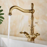 Robinet de lavabo vintage à double poignée avec aérateur économiseur d'eau, rotation à 360 degrés, eau chaude/froide pour salle et salon