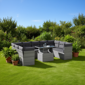 Ensemble de canapés de jardin en rotin gris moderne, 6 places, design contemporain, mobilier d'extérieur, accoudoirs réglables - Product Image 2