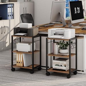 Printer stand, 3-tier under-<b>desk</b> trolley with storage <b>shelf</b>, heavy-duty printer table with wheels for office use. - Product Image 2