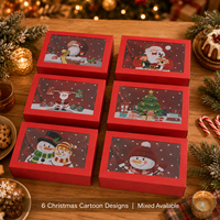 Boîte Cadeau de Noël Écologique Recyclable avec Fenêtre Transparente pour Sandwichs, Gâteaux et Biscuits, en Carton Rouge et Pulpe de Bois, Motif Dessin Animé Plat