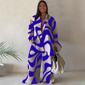 N7953时尚加大码女装条纹印花长袖宽松衬衫 + 直腿裤套装两件套女装 - Product Image 5