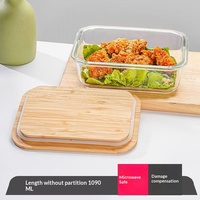 Boîte de conservation alimentaire en verre borosilicate avec couvercle en bambou, écologique, compatible micro-ondes, pour la préparation des repas, idéale pour la cuisine, la maison, les fêtes et la rentrée scolaire