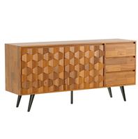 Mid-Century Akazienholz-Sideboard mit 3D-geometrischen Türen, verstellbaren Regalen, Buffetschrank, Großhandel für Ess- und Wohnzimmer