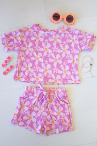 Conjuntos de Ropa de Verano para Niñas, Shorts con Estampado Floral, 2 Piezas, Venta al Por Mayor, Ropa de Boutique para Hermanas - Product Image 4