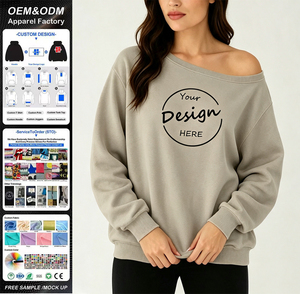 Wholesale Fashion Casual Crew Neck <b>Jumpers</b> Hot Sale High Quality Custom Logo Cotton <b>Oversized</b> Women <b>Off</b> <b>The</b> <b>Shoulder</b> Sweatshirt - Product Image 1