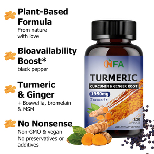 Cápsulas de Cúrcuma de Alta Pureza con Curcumina y Raíz de Jengibre, Mejoran la Movilidad Articular y Favorecen un Envejecimiento Saludable - Product Image 3