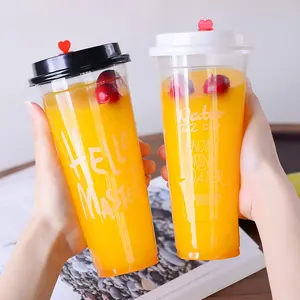 Premium Quality Disposable Reusable Bubble Milk Tea Coffee Smoothies Juice PP Clear Plastic Cups With Lids And Straws