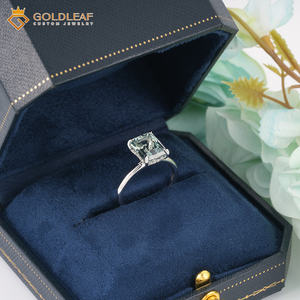 Bague de fiançailles classique de luxe Goldleaf GRA en argent sterling 925 plaqué, saphir de laboratoire taille radiant, cadeau de mariage - Product Image 5