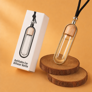 Flacon diffuseur de parfum vide en verre pour voiture 5ml/7ml/10ml, sérigraphié, à suspendre, pour huiles essentielles, avec boîte et bouchon en bois - Product Image 1