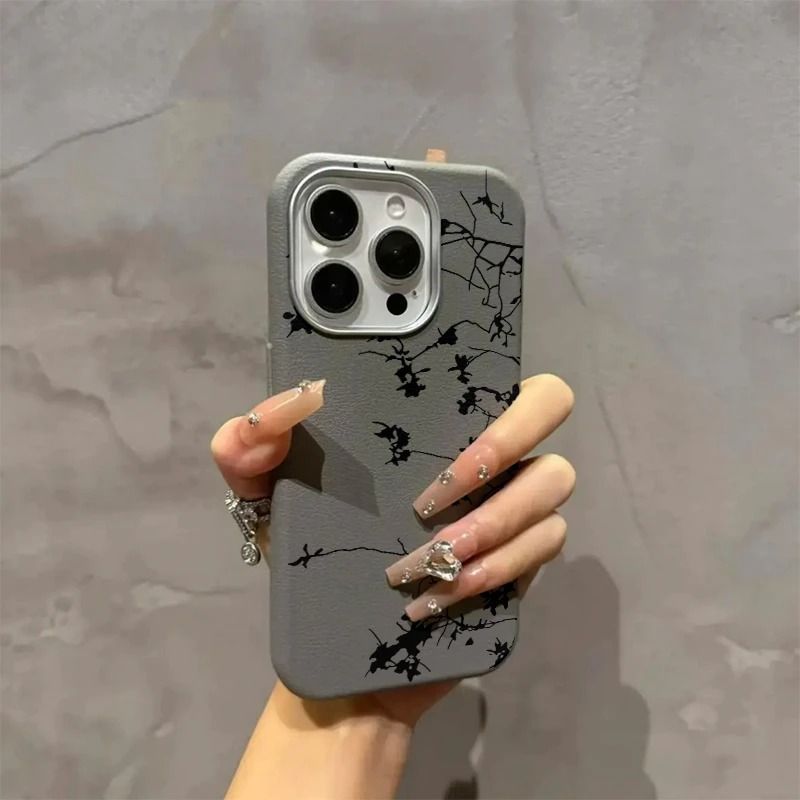 Minimalist Branch Flowers [Gray Plain Leather TPU]