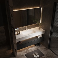Meuble de salle de bain de style italien de luxe léger avec lavabo intégré, lavabo courbé à chaud, en ardoise, finition noire