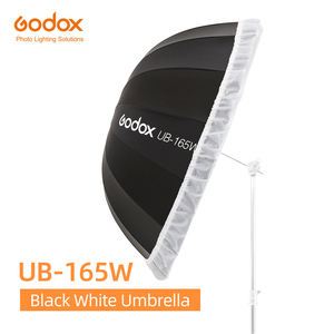 Ombrello riflettente parabolico Godox UB-165W 65 pollici 165 cm <span class=keywords><strong>bianco</strong></span> e <span class=keywords><strong>nero</strong></span> per studio fotografico con diffusore in tessuto <span class=keywords><strong>nero</strong></span> e argento - Product Image 1