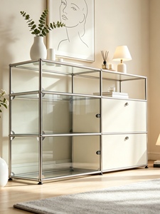 Luxury Mid-century Modular Stainless Steel <b>Sideboard</b> Bauhaus-Style Living Room <b>Storage</b> Cabinet 3 Shelves TV Cabinet Model 1369 - Product Image 5
