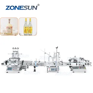 Zonesun ZS-FAL180D5 bomba de pistão de 4 cabeças, automática, de mesa, garrafa de vinho, tampão e etiqueta líquida