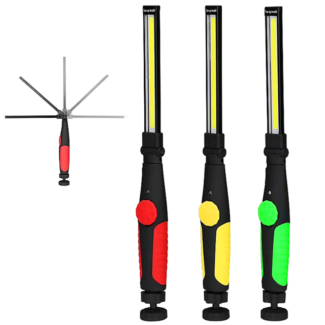 Portable COB Work Light Hook Mount Dimmable LED Rechargeable Road Workshops Flashlight Car Repair Bright Light DC Cold White