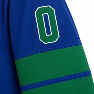 Maillot de hockey sur glace personnalisable, rayures bleues et vertes, impression sublimée, col en V, manches longues, unisexe adulte, évacuation de l'humidité - Product Image 4
