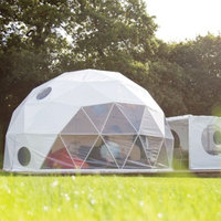 Dôme de glamping géodésique avec salle de bain, tente de camping extérieure, grand dôme à baldaquin, serre transparente en PVC pour restaurant